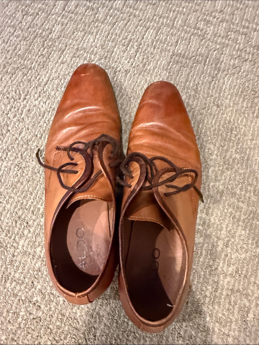 Aldo Cognac Leather Lace-Up Derby Shoes